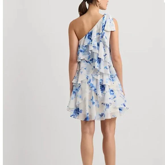 Ralph Lauren One-Shoulder Ruffle A-Line Dress sz 4 - Picture 2 of 3
